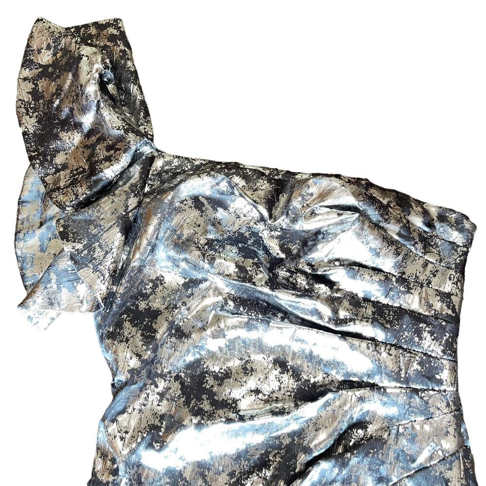 One Shoulder Y2K Dress Ruffle Ruched Metallic - Picture 5 of 10